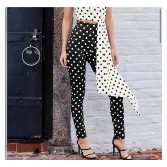 Venus Drape Cutout Jumpsuit polka dot romper black/white back zip SZ XS … - Picture 11 of 11